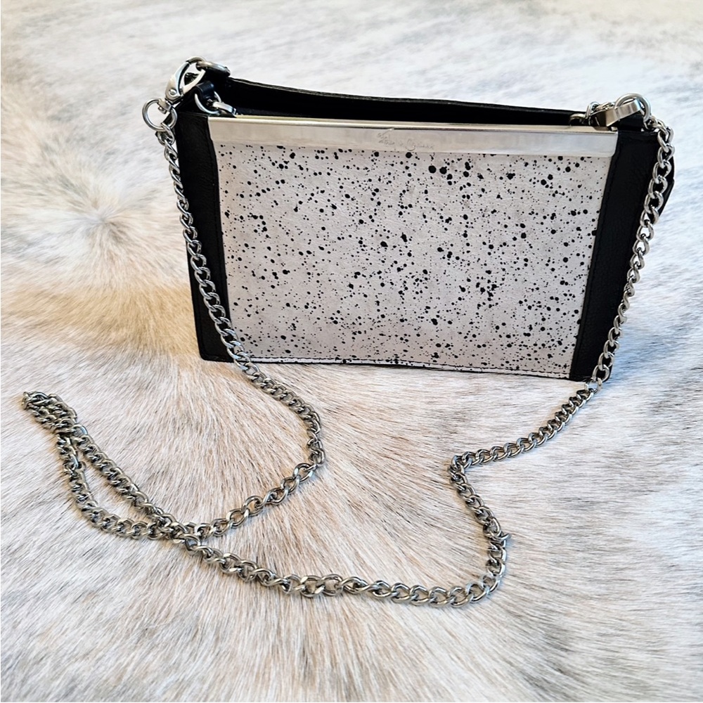 Foley + Corinna Black Leather & White Suede Crossbody Bag or Clutch Handbag - Picture 3 of 16